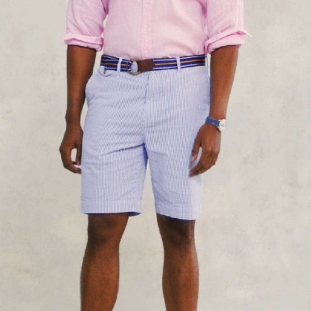 Michael Kors Seersucker Mens Shorts Size 40 Cotton Stripe Blue White Nautical MK